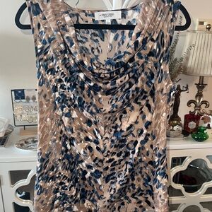 Jones Studio Blue and Tan Leopard Print Blouse